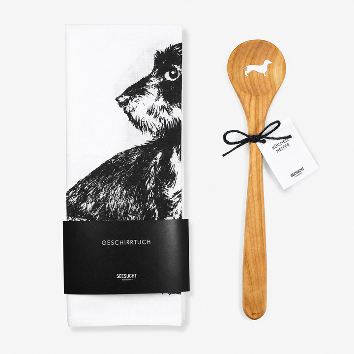 Geschenkset Dackel / Geschirrtuch &amp; Kochlöffel