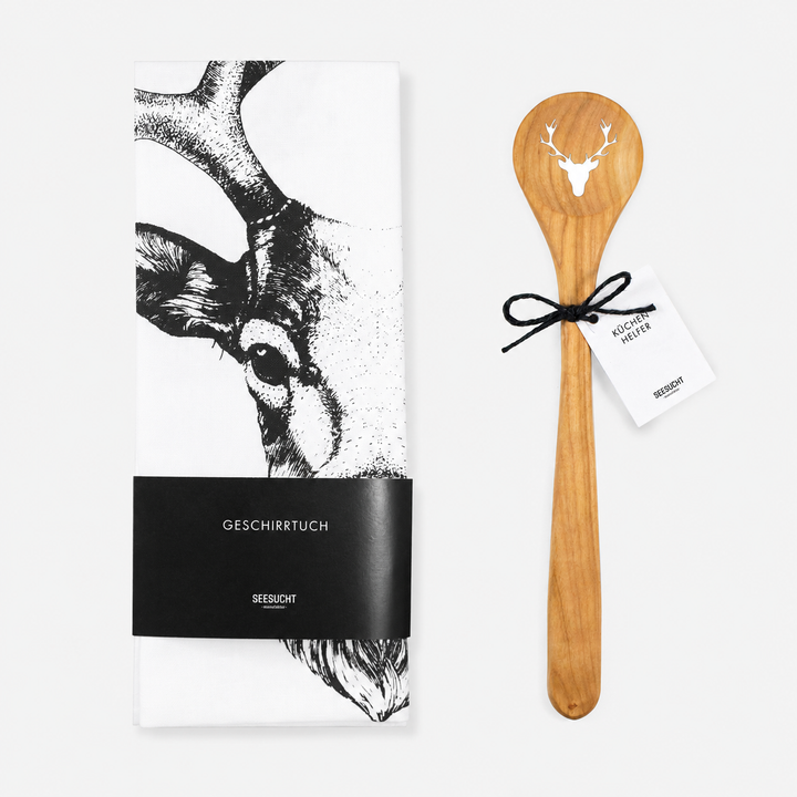 Geschenkset Hirsch / Geschirrtuch &amp; Kochlöffel