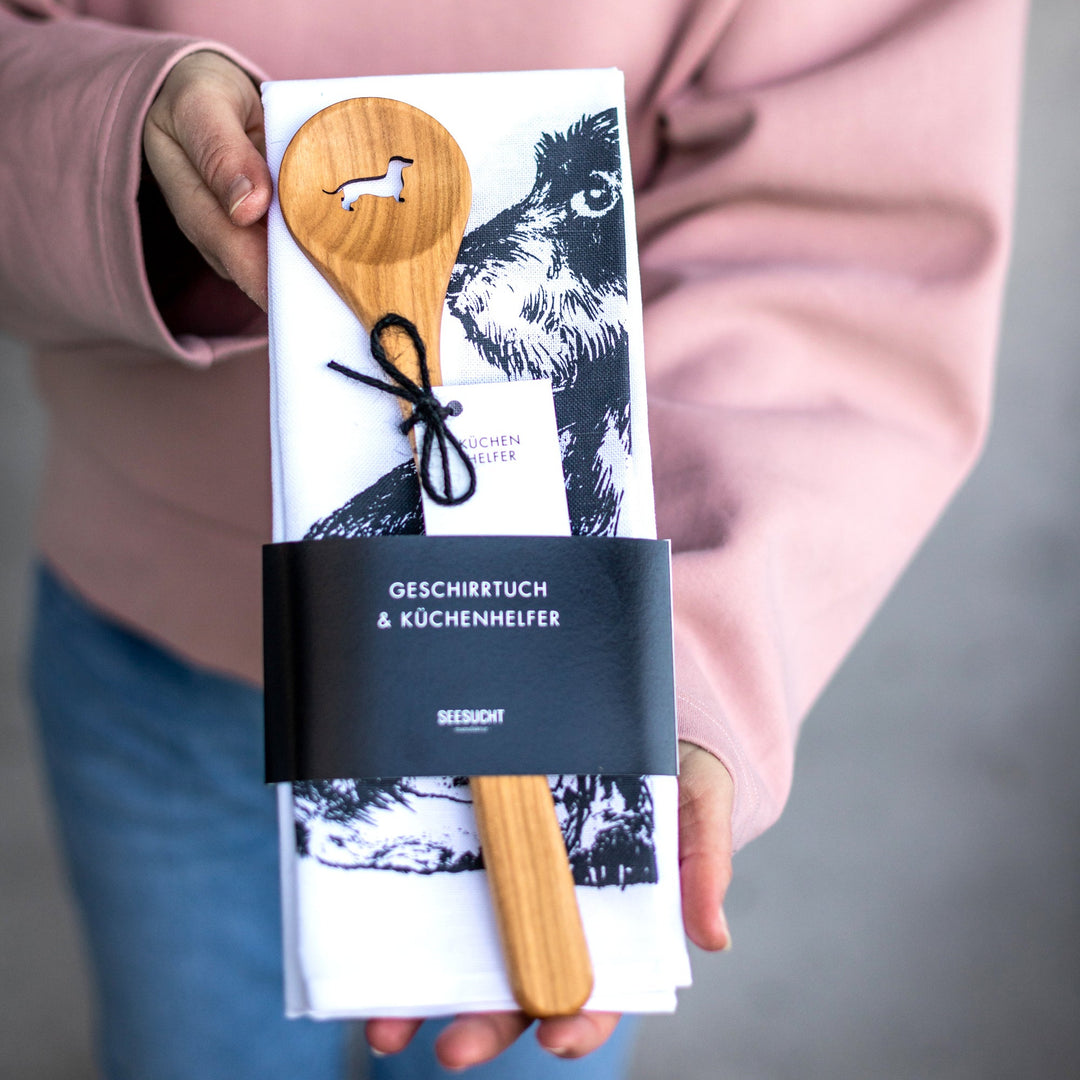 Geschenkset Dackel / Geschirrtuch &amp; Kochlöffel